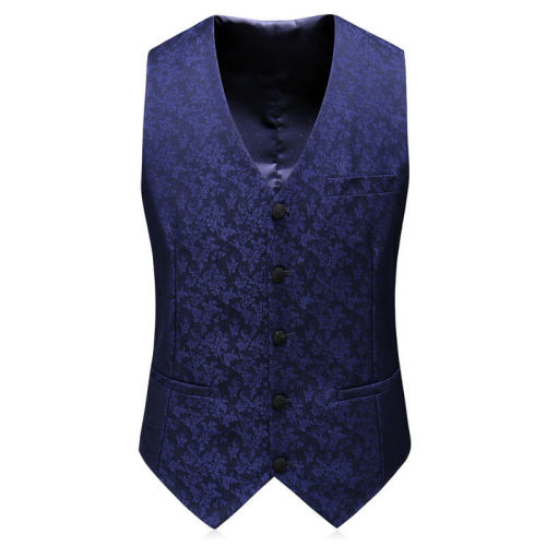 Dark Blue Jacquard Men's Three-Piece Suit