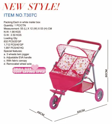 2024 Baby Twin Doll Stroller - Adjustable Handle Doll Pram with Three Wheels