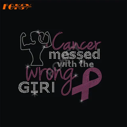 Tears Pink Ribbon Iron on Rhinestone Tranfer