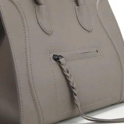 Simple, Cute, Phantom Grey, Black Hardware Celine Square Bag With Original Leather