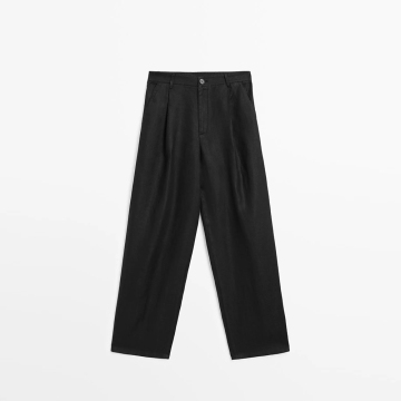 Pantaloni a gamba larga a medio lino di moda da donna