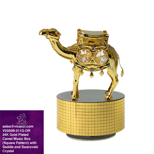24K Gold Plated Camel Music Box made with Swarovski Elements