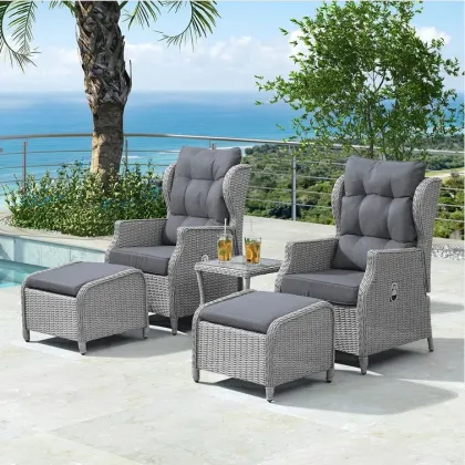 Outdoor Balcony Furniture Set: Rattan Sofa, Chair and Table