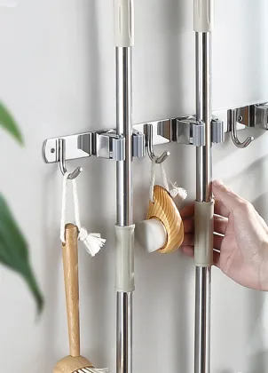 Stainless Steel Black Broom Holder Storage Organizer