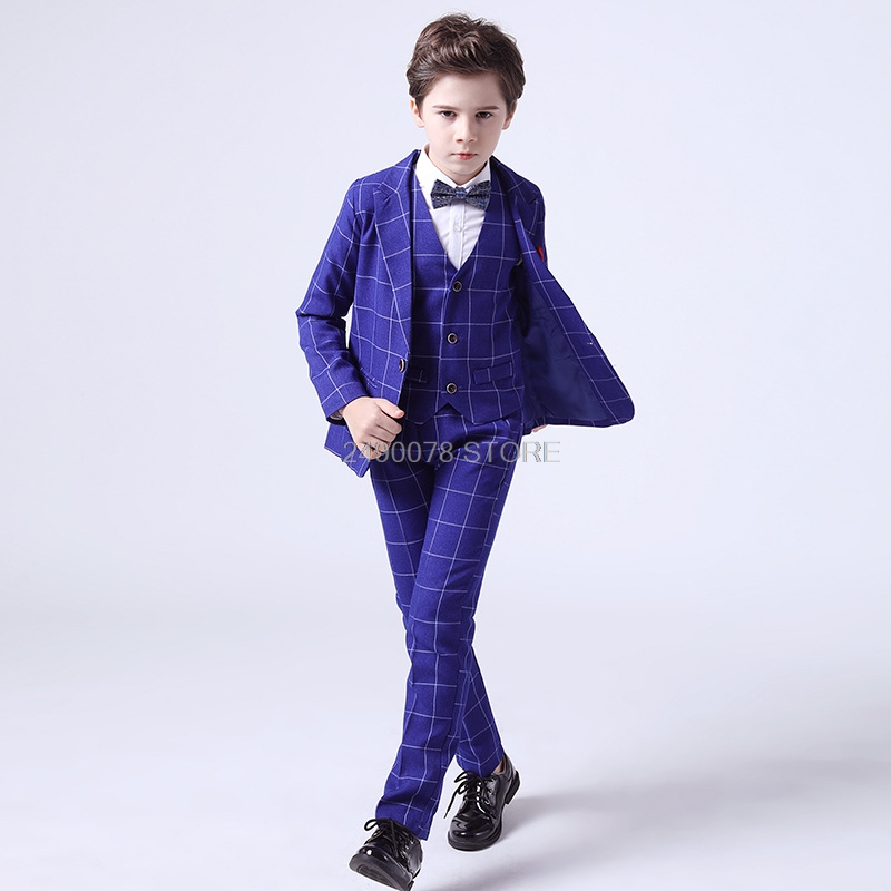 Flower Boys Wedding Suit Children Formal Tuxedo Blazer Vest pants Tie 4Pcs Clothing Set Kids Performance Party Dress Costume