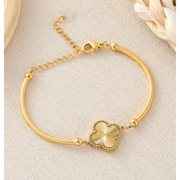 Brazalete de titanio de trébol de oro de mujeres para mujeres