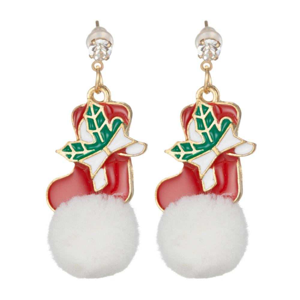 Femmes Noël Dangle Boucles D&#39;Oreilles Set Flocon De Neige Père Noël Chaussette Filles Mode Simple Boule De Cheveux Bague Oreille Anneaux Bijoux