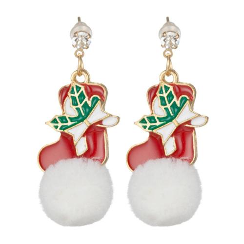 Women Christmas Dangle Earrings Set Snowflake Santa Claus Sock Girls Fashion Simple Hairball Drop Ear Rings Jewelry