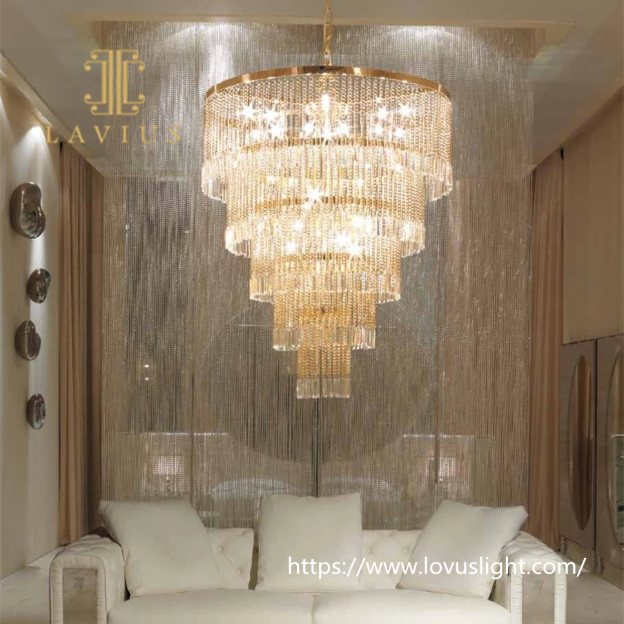 Concise style unique brass crystal chandelier for staircase hotel High luxury custom pendant light