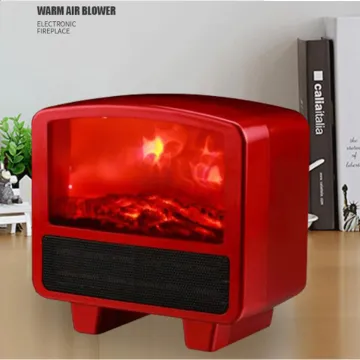 800W Portable Ceramic Space Heater with LED Electric Fireplace and 3D Flame Effect