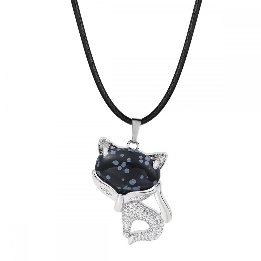 Collier de renard de la chance de flocons de neige pour femmes Hommes guérir énergétique cristal amulet animal pendant bijoux de pierres précieuses