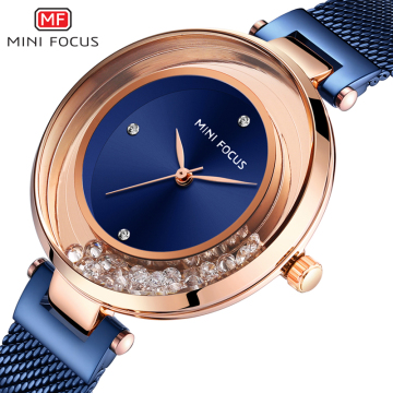 Latest MINI FOCUS 0254 L Women's Watch in Fashion Blue with Crystal Diamond Decorated Quartz Movement and Bracelet