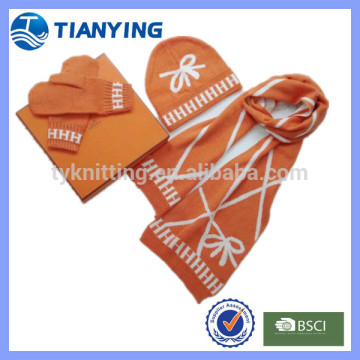 wholesale ladies' 3 knit set with scarf hat gloves