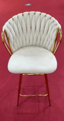 Modern Bar Chair in Velvet with Gold Design