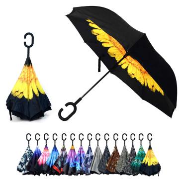 Windproof Double Layer 23" Manual Open Close Full Printing Inverted Umbrella