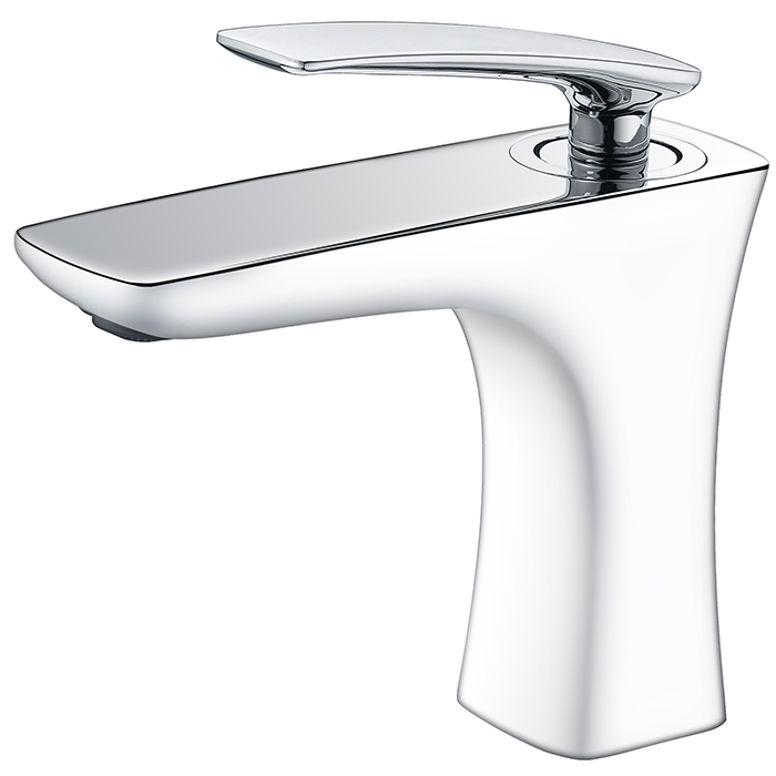 chrome and white bathroom faucet