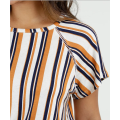 female lace on the shoulder top stripe blouse