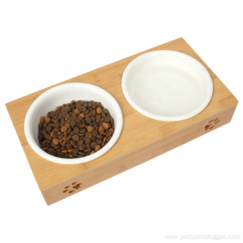 Pet Food Bowl With Elevated Bamboo Stand