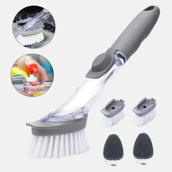 1/5Pcs Double Use Automatic Liquid Dispenser Pot Bowl Cleaning Brush Scrubber Dish Bowl Washing Sponge Kitchen Cleaning Tools