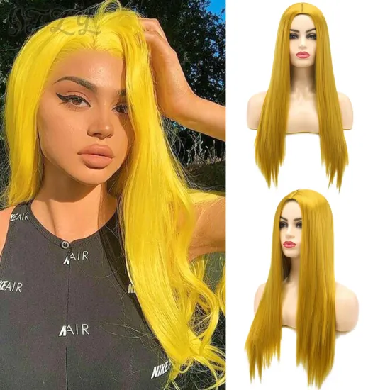 Wholesale Cheap Anime Party Pink Yellow Purple Black Blue Silver Blonde Long Straight Synthetic Cosplay Wig Non Lace