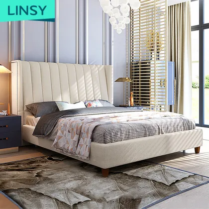 Linsy Simple Home Modern Fabric Bed Set American Double Luxury Bed Bedroom Furniture