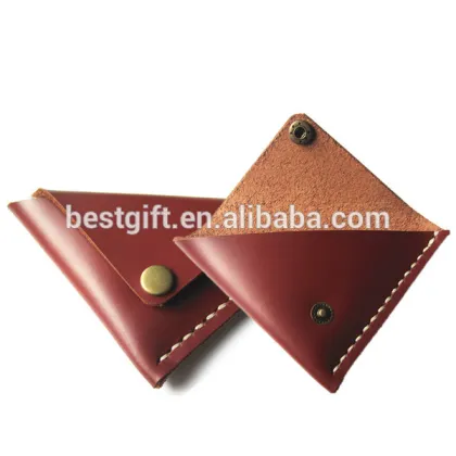 top leather coin purse, ear bud holder, simple design coin bag, handmade coin purse, triangle brown coin holder