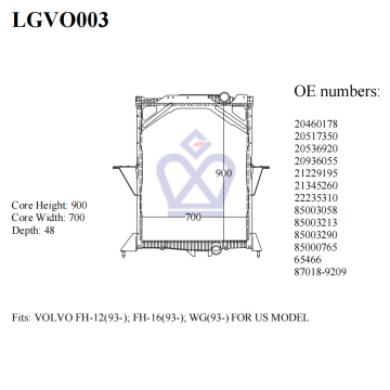 VOLVO Truck Radiator, 20460178, 20936055, 21345260, 22235310, 65466, LGVO003