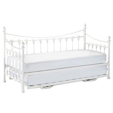 Metal Day Bed, Steel with White Powder Coating, The Under Bed Can be Pulled Out