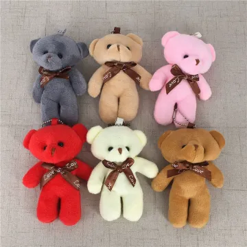 6Colors, Bear Stuffed Plush Toy Doll , 9CM Keychain Plush Gift Animal With Key Ring