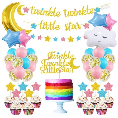 Twinkle Twinkle Little Star Party Decorations Moon and Star Foil Balloons for Baby Shower Birthday Party Supplies