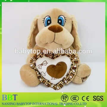 2015 popular valentine brown gift bulldog plush stuffed dog with heart