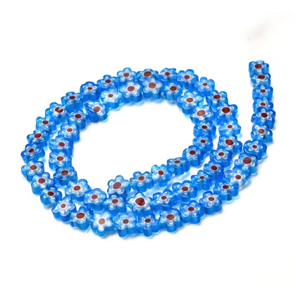 Pandahall: Handcrafted Deep Blue Millefiori Glass Flower Beads