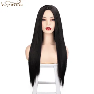 Vigorous Long Silky Natural Black Straight Synthetic Wigs Middle Part Wigs For Women Daily Use Wigs Wholesale Price