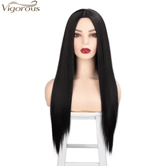 Vigorous Long Silky Natural Black Straight Synthetic Wigs Middle Part Wigs For Women Daily Use Wigs Wholesale Price