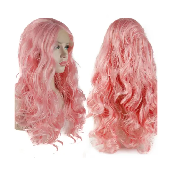 Cosplay Free part Lace Front Synthetic hair Wig pink curly Wig Women cheap 13x4 hd Lace Front Synthetic hair Wigs for women