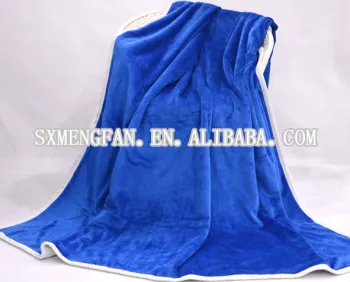 Blue Short Flush Back Side Berber Fleece Print Plaid Blanket