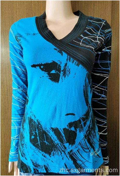 定制100％棉T恤长袖女士