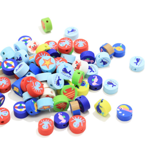 Manufacture Colorful Random Sea Fish Painted Round Polymer Clay Beads Charms For DIY Craftwork Decoration Mini Slice