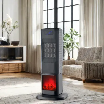 1500W PTC Fan Heater: Portable, Desk, and Freestanding Fireplace for Living Room Use with Ventilation, Lighting, and Tip-Over Protection