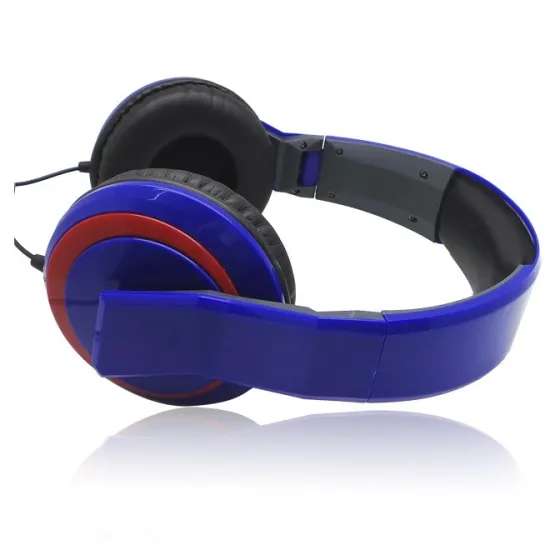 Blue foldable soft earphone over heard 3.5mm