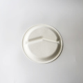 10″ Round Fiber 2-Compartment Compostable Bagasse Plates