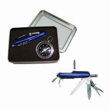 Multitool, with Knife/Compasses, Gift Box, 4.4cm Diameter