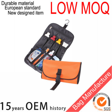 Promotional orange cosmetic bag can be fold