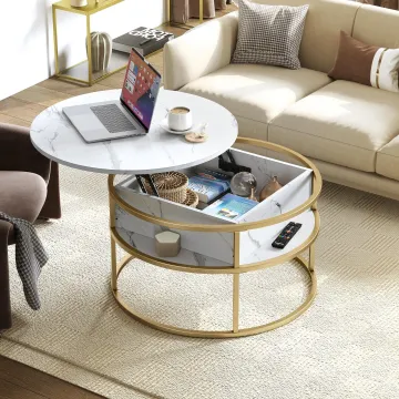 Modern Living Room Round Lift-Top Coffee Table with Hidden Storage