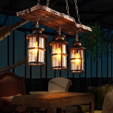 Retro American Vintage Wooden Chandelier Loft Industrial Pendant Lamp