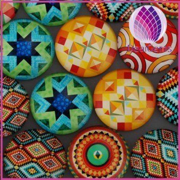 Fashion flat 7*30mm round transparant clear glass cabochon with kaleidoscope picture