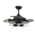 Black Modern Retractable Ceiling Fan with 5 Bulbs