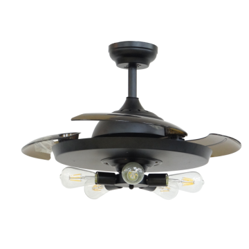 Ventilateur de plafond rétractable moderne noir avec 5 ampoules