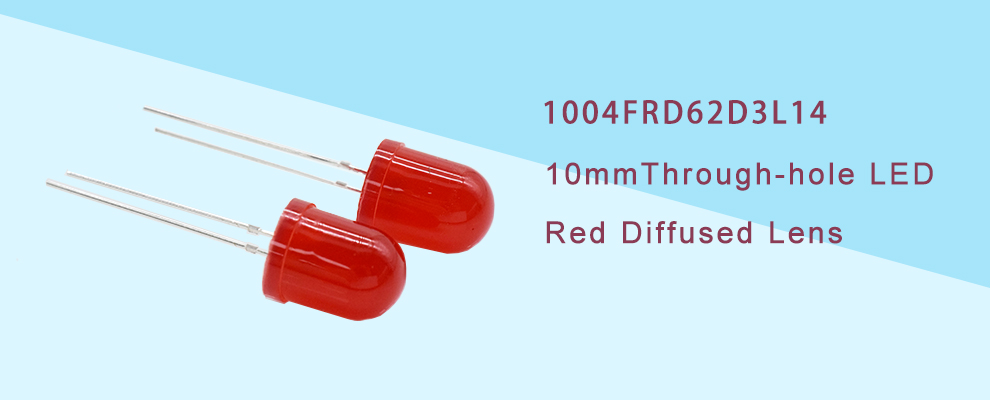 1004FRD62D3L14 10mm red LED with red diffused lens 10mm through-hole LED