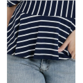 Women's Black and White Striped Off Shoulder Shirt